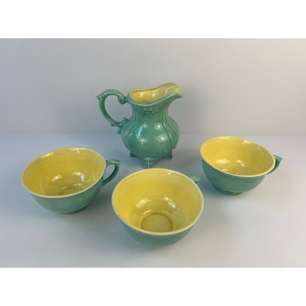 Vintage Holland Mold Teal & Yellow Pitcher Tea Coffee‎ Cups Replacements